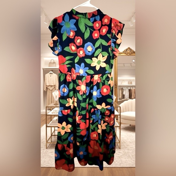 Boutique Entro Tropical Red and Green Floral Midi Dress - Picture 6 of 10